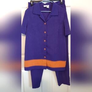 Betsy's Things 2 PC Set Deep Purple With Camel Accents Size 14 Shirt And Pants